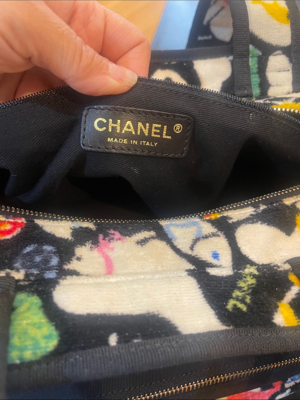 CHANEL Black Multicolor Patterned Canvas Tote - Picture 5 of 7